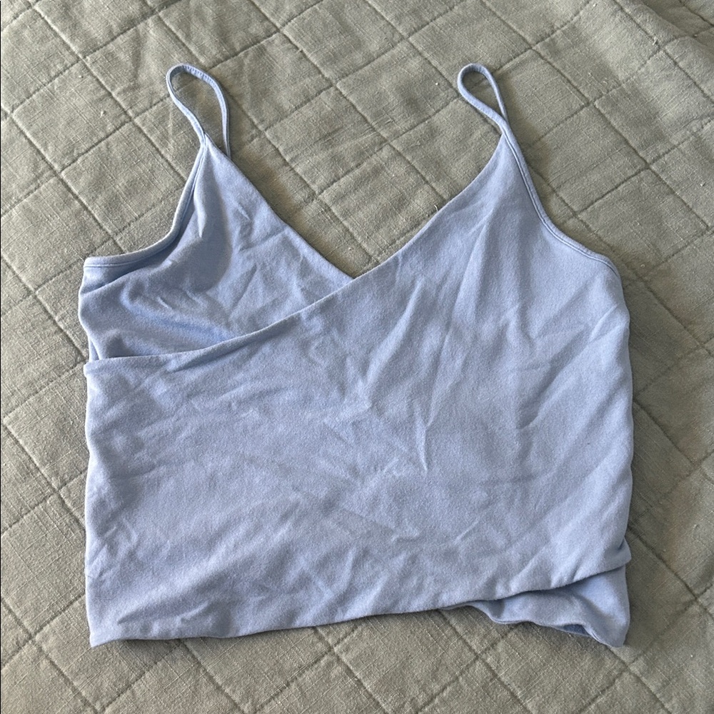 Aerie Soft Blue Wrap-Style Crop Top